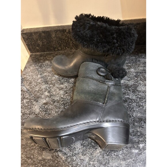 Dansko Stormy Black Leather Shearling Fleece Fur Lined Bootie EU 37 Convertible - Picture 6 of 7